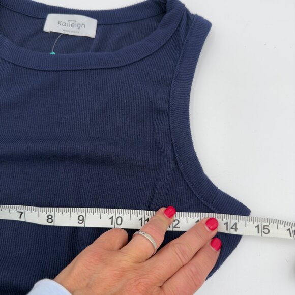 NWT Kaileigh Caroline Knit-Fitted Ribbed Sleeveless Dress Navy Size SP Comfort - Picture 9 of 12